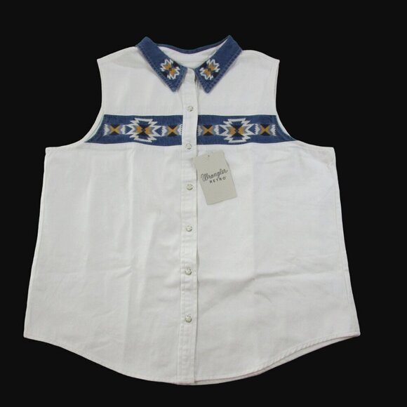 Wrangler Retro Women's Sleeveless Aztec Printed Snap Shirt - Cream - Picture 1 of 3